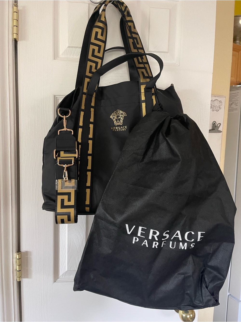 Versace Black and Gold Greca Tote Bag with Detachable Strap and dust bag!  New!